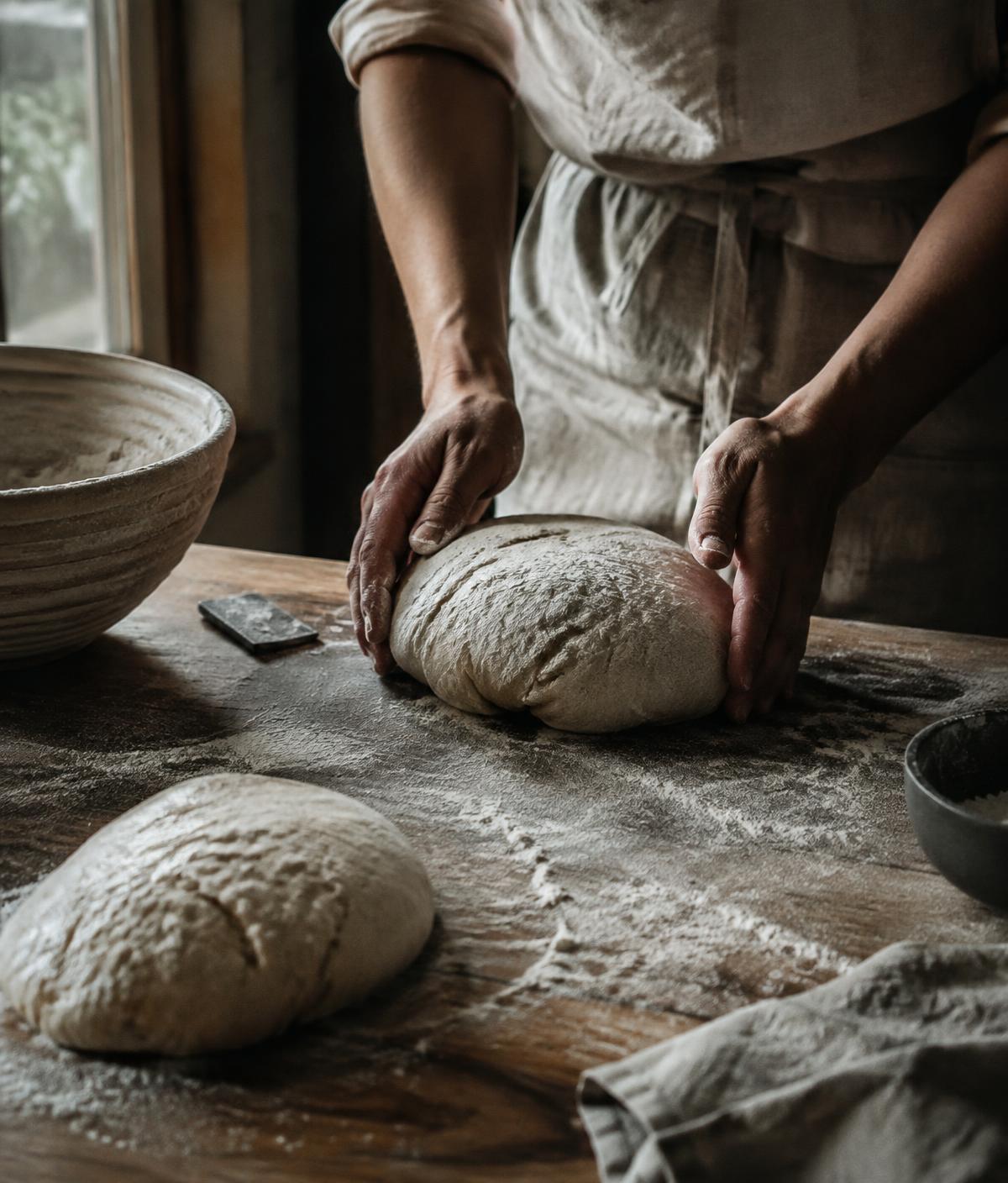 Shaping sourdough at Tiny Cove